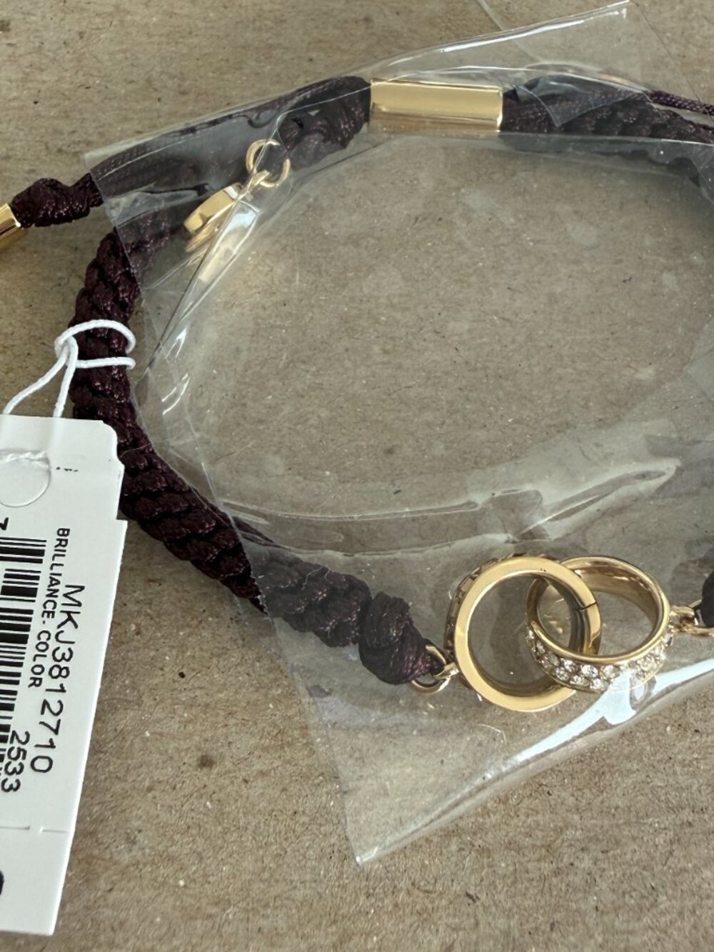 Michael Kors Brilliance Collection Double Ring Slip-Cord Friendship Bracelet NWT